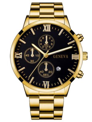 4pcs Gold Alloy Roman Calendar Men's Quartz Watch & Cross Set - Image 4