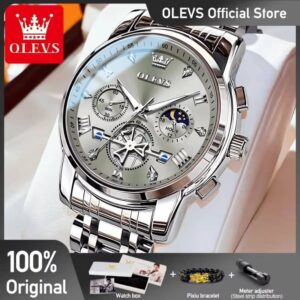 OLEVS Men's Watches Classic Multifunctional Fltwheel Chronograph Original Quartz Wristwatch Moon Phase 24 Hour Waterproof reloj - Image 13