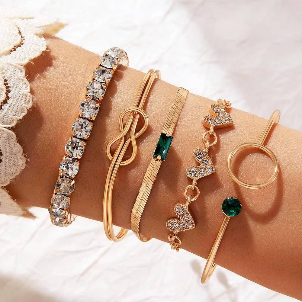 4PCS/Set Fashionable Snake Imitation Gemstone Bangle Bracelet