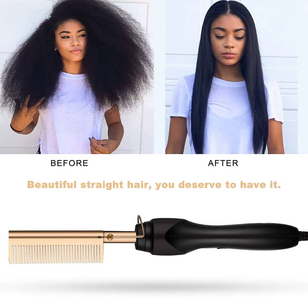 2 in 1 Electric Hot Heating Comb Hair Straightener Curler Wet Dry Hair Iron Straightening Brush Hair Styling Tool