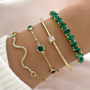 4PCS/Set Fashionable Snake Imitation Gemstone Bangle Bracelet