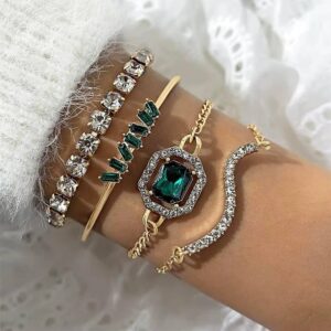 4PCS Fashionable Snake Gemstone Bangle Set - Image 4