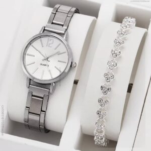 Ladies Fashion Digital Alloy Quartz Watch 2pcs Set - Image 3