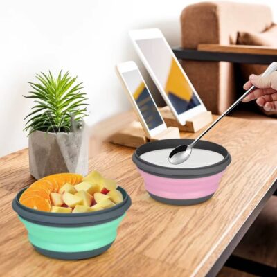 3pcs/set Silicone Folding Lunch Box With Lid Portable Picnic Camping Bowl Set Kitchen Tableware Kit Foldable Fruit Salad Bowl