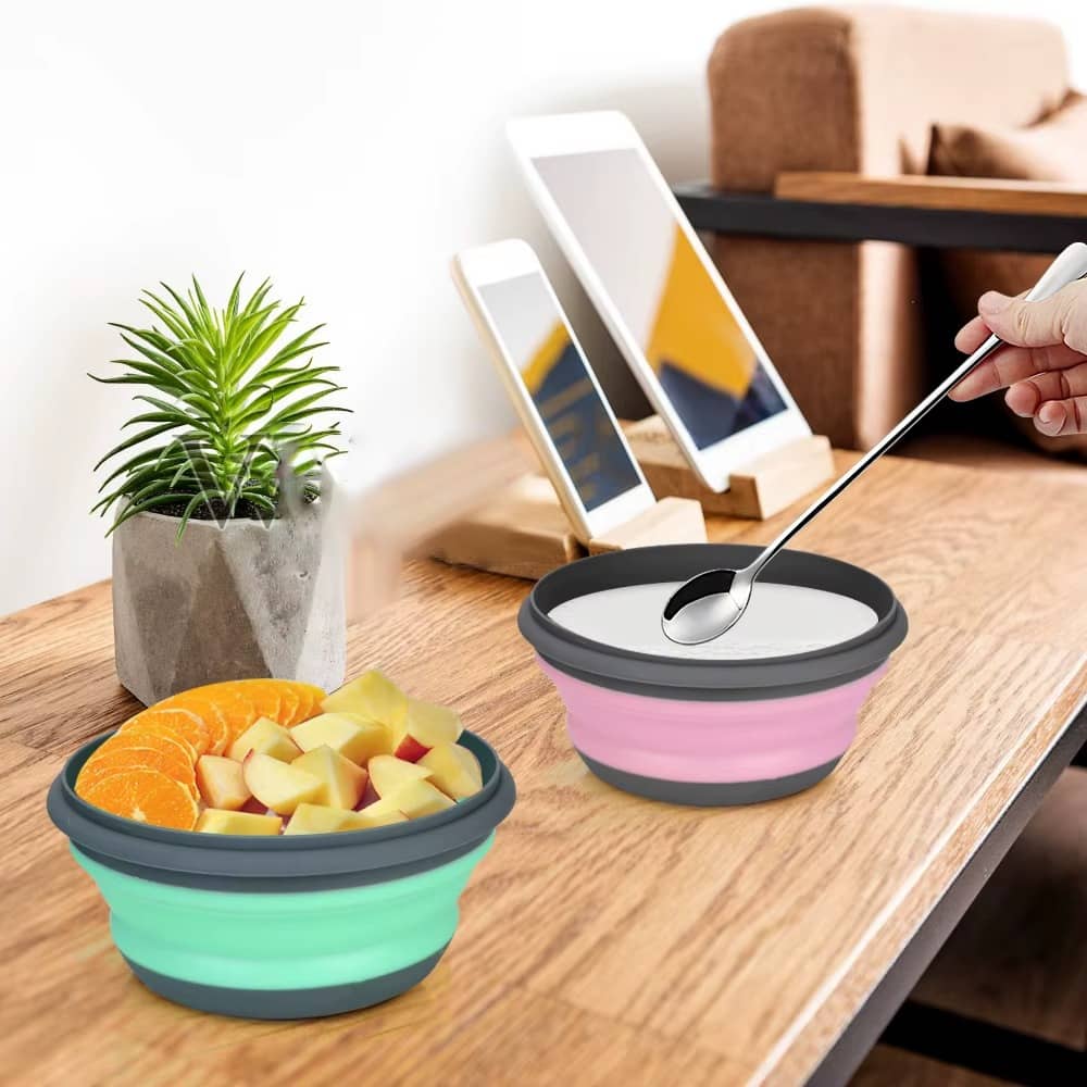3pcs/set Silicone Folding Lunch Box With Lid Portable Picnic Camping Bowl Set Kitchen Tableware Kit Foldable Fruit Salad Bowl