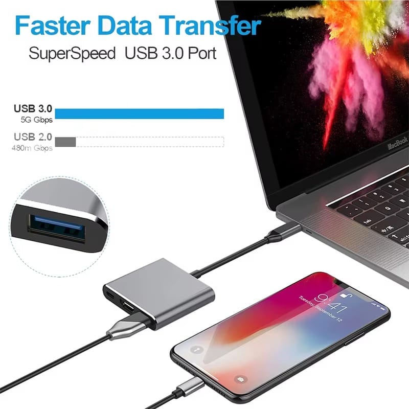 3 In 1 Usb-C Usb Hub Male To Female Hdmi-Compatible 4k Usb 3.1 Type-C To Usb 3.0 Charging Adapter For Macbook Air 12 Converter
