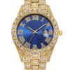 3PCS luxury alloy full diamond rhinestone mirror men's quartz watch with calendar and Hip Hop Cuban Necklace bracelet set - Image 5