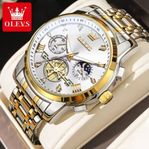 OLEVS Men's Watches Classic Multifunctional Fltwheel Chronograph Original Quartz Wristwatch Moon Phase 24 Hour Waterproof reloj - Image 5