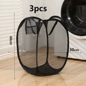 3pcsDirty Clothes Basket Skeleton Ventilated Foldable Easy Storage Portable Large Capacity Clothes Basket - Image 3