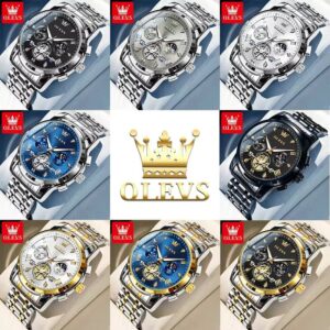OLEVS Men's Watches Classic Multifunctional Fltwheel Chronograph Original Quartz Wristwatch Moon Phase 24 Hour Waterproof reloj - Image 11