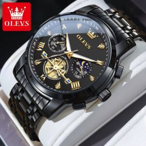 OLEVS Men's Watches Classic Multifunctional Fltwheel Chronograph Original Quartz Wristwatch Moon Phase 24 Hour Waterproof reloj - Image 3