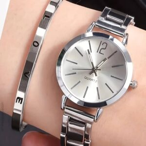 Ladies Fashion Digital Alloy Quartz Watch 2pcs Set - Image 13