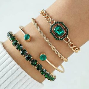 4PCS Fashionable Snake Gemstone Bangle Set - Image 7