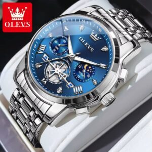 OLEVS Men's Watches Classic Multifunctional Fltwheel Chronograph Original Quartz Wristwatch Moon Phase 24 Hour Waterproof reloj - Image 15