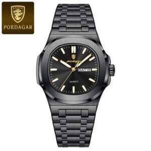 POEDAGAR Luxury Military Man Watch Square Waterproof Luminous Date Week Men Watch Stainless Steel Quartz Men's Watches Reloj+box - Image 2