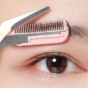 Pink Eyebrow Trimming Scissors with Built-in Comb - Image 5