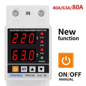 Dual Display 40A/63A 230V Din Rail Adjustable Digital Over Under Voltage Relay Surge Protector - Image 2