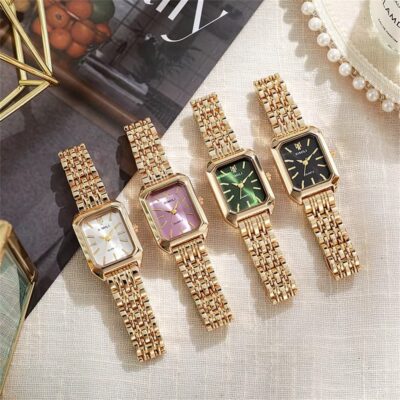 Women's Fashion Square Watches Gold Alloy Strap Luxury Ladies Quartz Wristwatches Qualities Female Roman Scale Clock - Image 3
