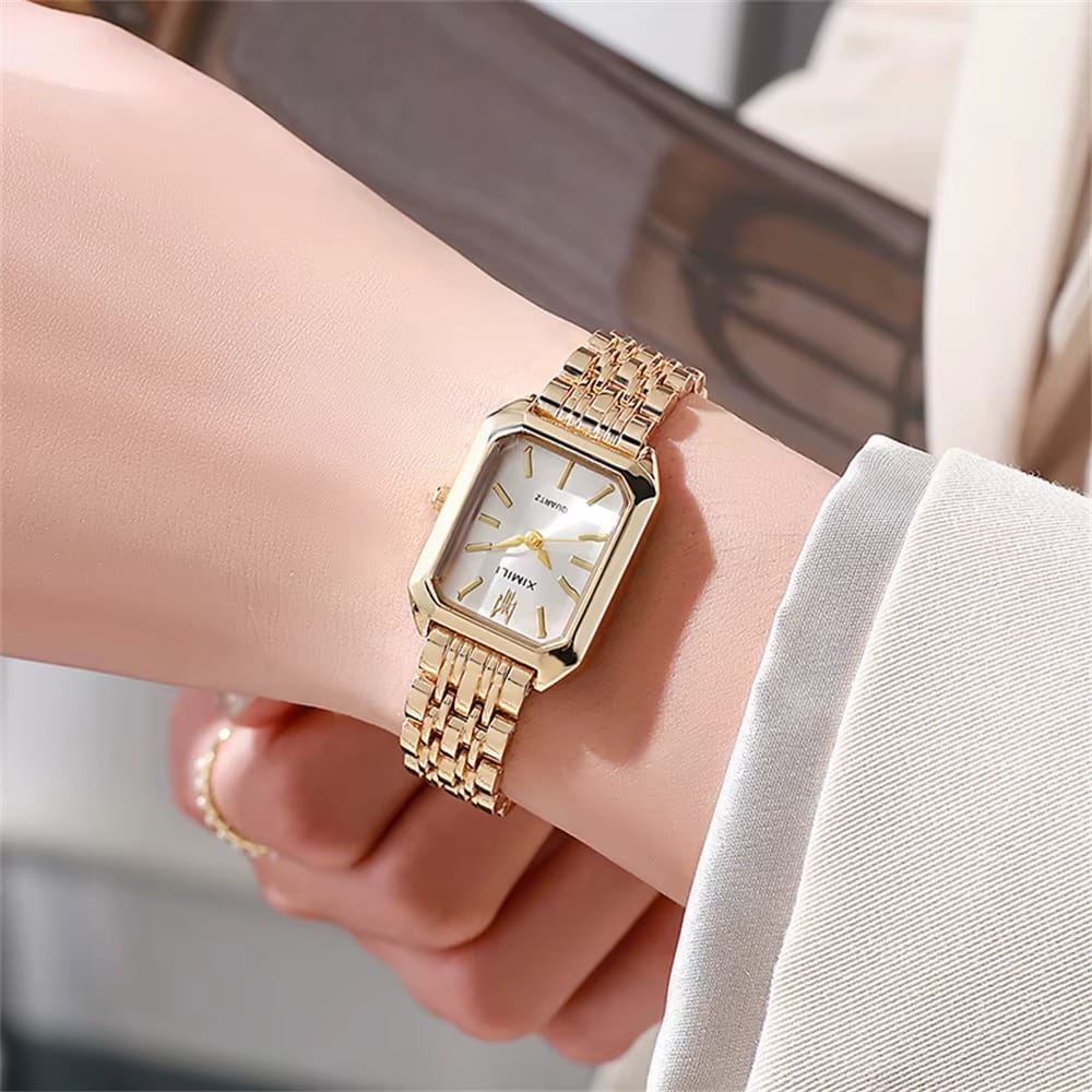 Women’s Fashion Square Watches Gold Alloy Strap Luxury Ladies Quartz Wristwatches Qualities Female Roman Scale Clock