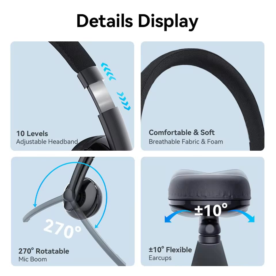 EMEET Wired Headset with Microphone Call Center USB Headphones
