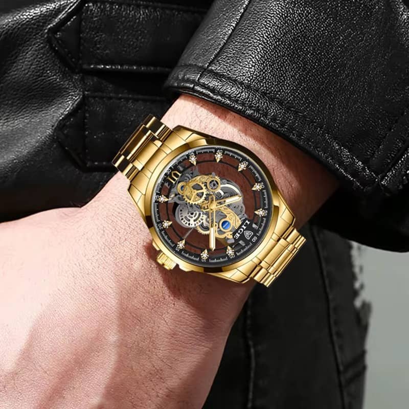 LIGE Men Watch Skeleton Automatic Quartz Watch Gold Skeleton Vintage Man Watch Mens Watches Top Brand Luxury часы мужские
