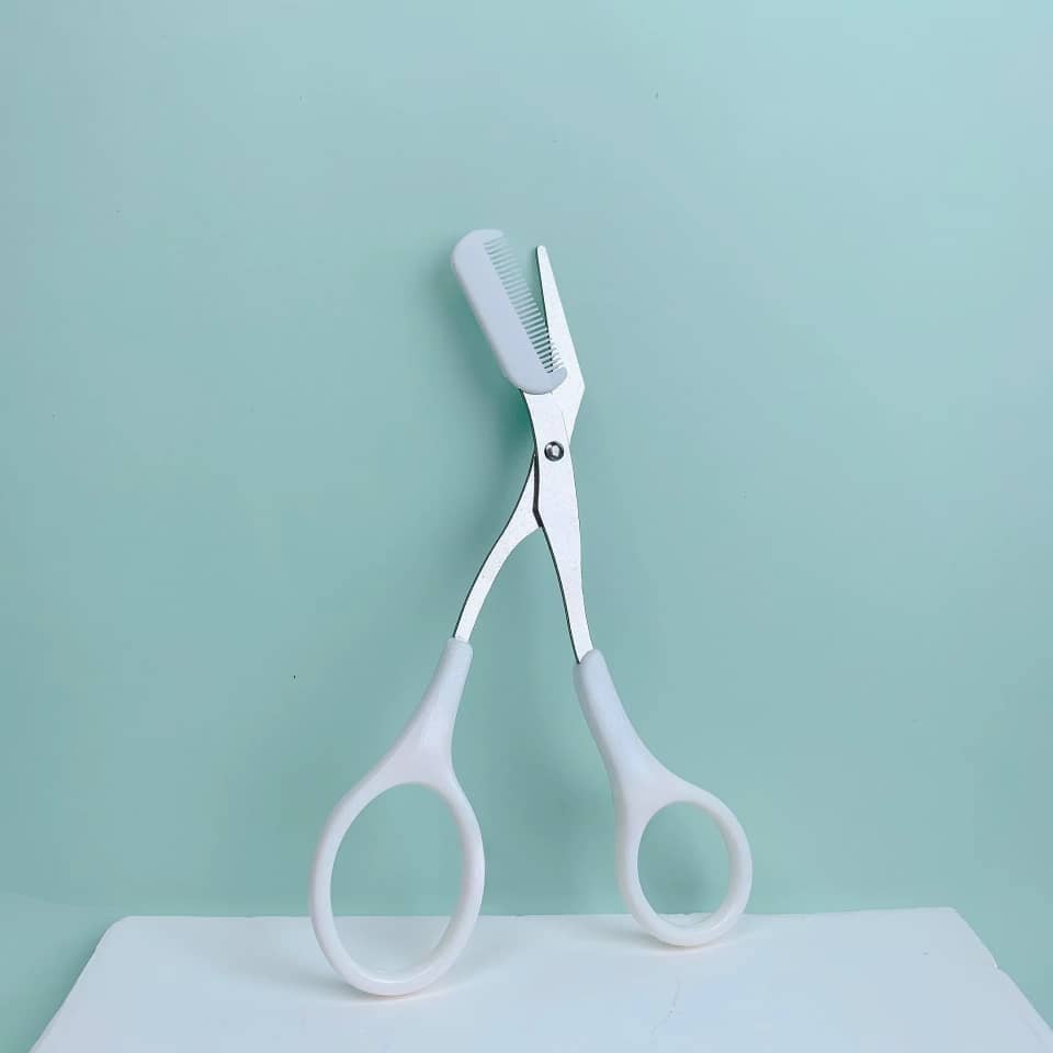 Pink Eyebrow Trimming Scissors with Built-in Comb
