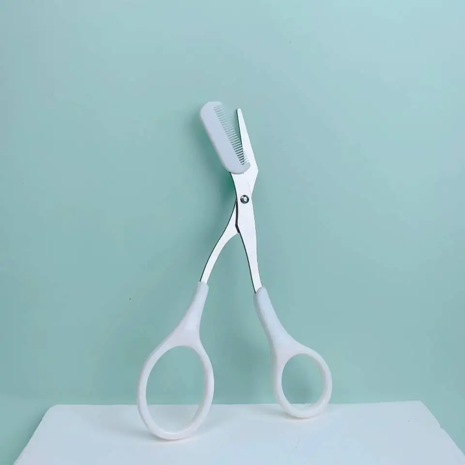 Pink Eyebrow Trimming Scissors with Built-in Comb
