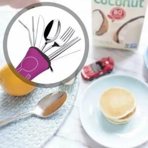 7pcs/ Set Stainless Steel Tableware Set Outdoor Portable Cloth Bag Knife Fork Spoon Chopsticks Straw Rich Flowers Seven Sets - Image 8