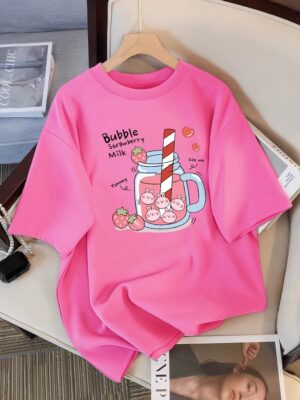 Delicious Strawberry Beverage Print Women T Shirt Summer Breathable Tee Cotton Street Clothing Casual Sport Cool Short Sleeve - Image 9
