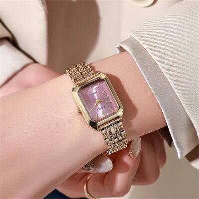 Women's Fashion Square Watches Gold Alloy Strap Luxury Ladies Quartz Wristwatches Qualities Female Roman Scale Clock - Image 7