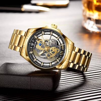 LIGE Men Watch Skeleton Automatic Quartz Watch Gold Skeleton Vintage Man Watch Mens Watches Top Brand Luxury часы мужские - Image 3