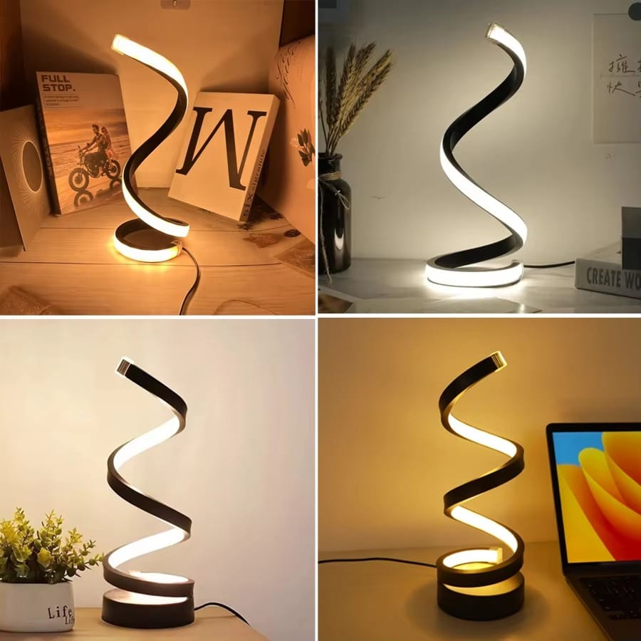 USB Plug in Creative Spiral LED Night Light Dimmable 3 Colors Adjustable for Living Room Office Desk Table Bedroom Bedside Decor