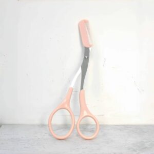 Pink Eyebrow Trimming Scissors with Built-in Comb - Image 3