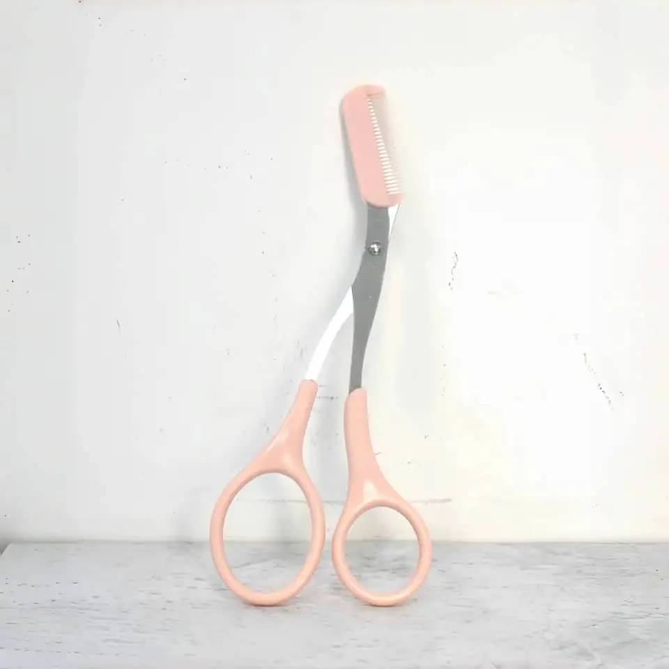 Pink Eyebrow Trimming Scissors with Built-in Comb 3 Pink Eyebrow Trimming Scissors with Built-in Comb