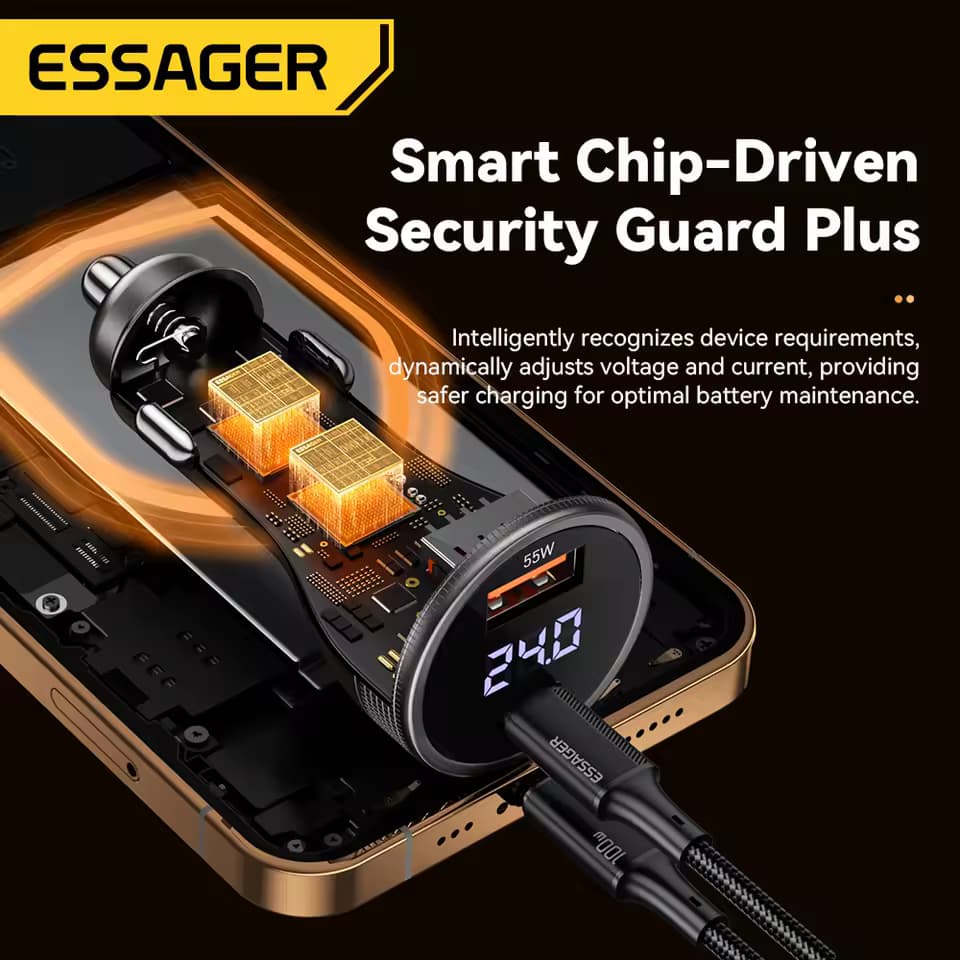 Essager 100W Car Charger USB C Quick Charge PD 45W for iPhone 15 pro 14 Xiaomi Poco Samsung Galaxy S24 Fast Charger Charging