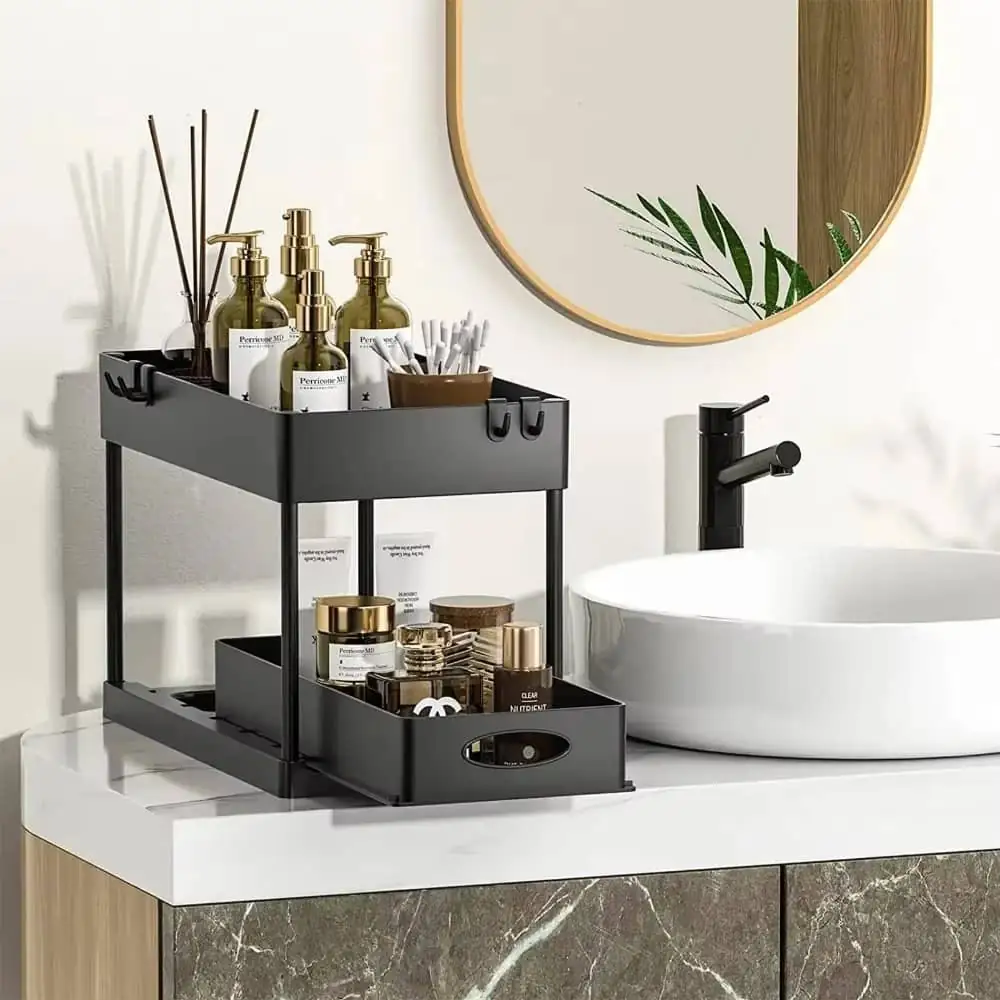 2 Tier Under Sink Organizer Sliding Basket