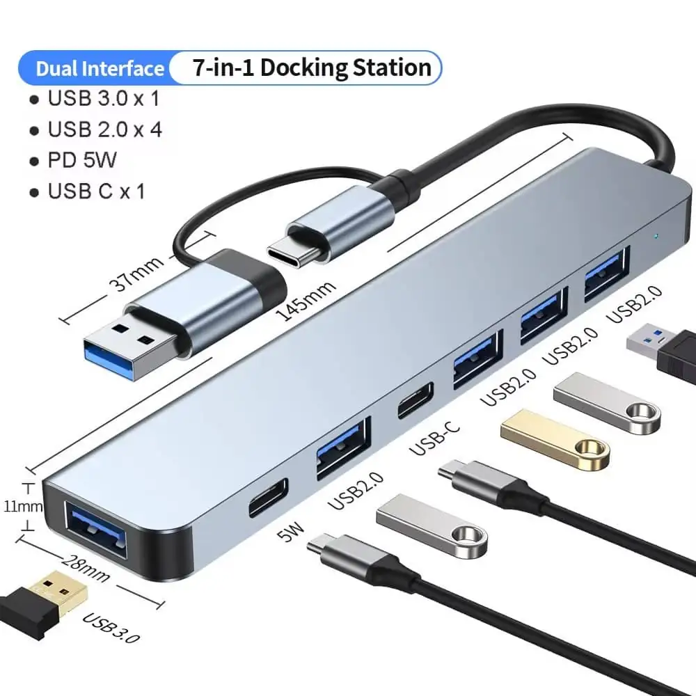 Aluminum 7 in 1 USB Extender