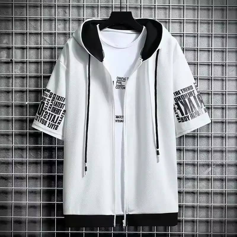 Fashion Men’s Hoodies Summer Men Clothing T-shirt Zipper Hood Cartoon Casual T Shirt Print Hooded Top Short Sleeve Men