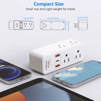 360°Rotating Plug US Power Strip with 6 AC Outlets 3 USB Ports 1 Type-C, Multiple Wall Socket with Switch Network Filter for Home