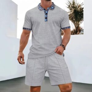 Summer Waffle zip-up short-sleeve suit shorts two sets - Image 4