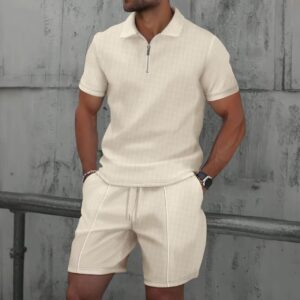 Summer Waffle zip-up short-sleeve suit shorts two sets - Image 6