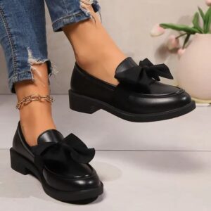 Fashion Bowknot Slip On Loafers for Women 2025 Summer Solid Color Patent Leather Shoes Woman Comfort Soft Sole Platform Loafers - Image 3