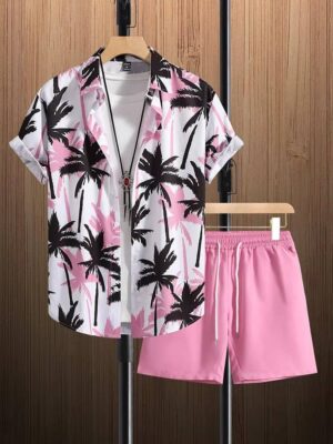 Summer Men's Short Sleeve Shirt and Beach Shorts Set - Image 3