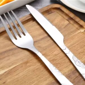 7pcs/ Set Stainless Steel Tableware Set Outdoor Portable Cloth Bag Knife Fork Spoon Chopsticks Straw Rich Flowers Seven Sets - Image 3