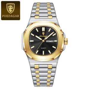 POEDAGAR Luxury Military Man Watch Square Waterproof Luminous Date Week Men Watch Stainless Steel Quartz Men's Watches Reloj+box - Image 4