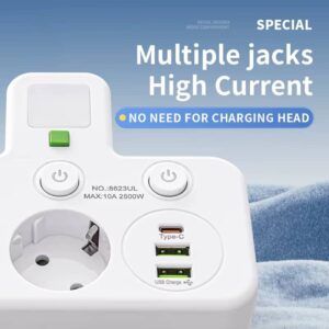 EU Plug Power Strip with 3 AC Outlets