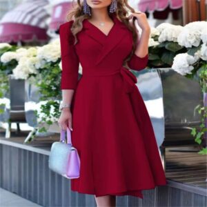 Autumn V-Neck Floral Print Dress - Image 3