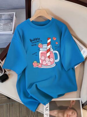Delicious Strawberry Beverage Print Women T Shirt Summer Breathable Tee Cotton Street Clothing Casual Sport Cool Short Sleeve - Image 5