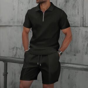 Summer Waffle zip-up short-sleeve suit shorts two sets - Image 5