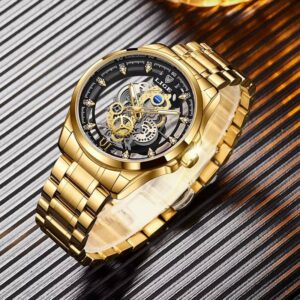 LIGE Men Watch Skeleton Automatic Quartz Watch Gold Skeleton Vintage Man Watch Mens Watches Top Brand Luxury часы мужские - Image 5